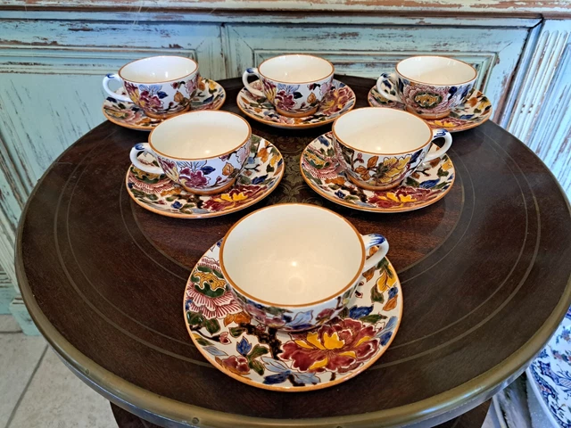 Lot De 6 Tasses à Thé Anciennes En Laiton - Gravées Main, Motif Floral, Vintage