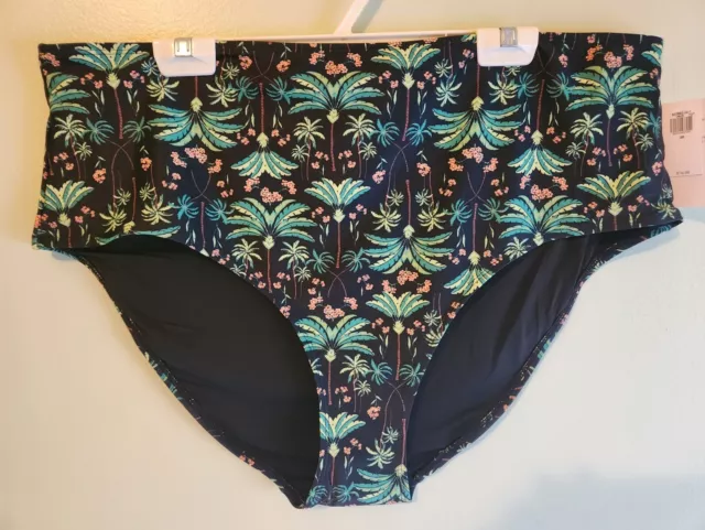 Old Navy Womens 3X Black Green Palm Tree High-Waisted Bikini Swim Bottoms #53223