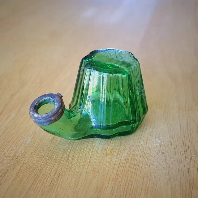 Vintage Green TEA KETTLE Glass Ink Inkwell Bottle