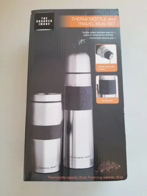 Sharper Image Thermobottle and Travel Mug Set Double Walled Silicone Grip NEW