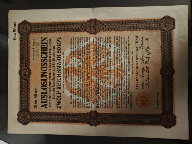 Deutsches Reich Auslosungsschein 1925 12,50 RM+25 RM