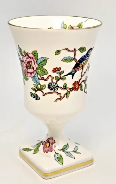 Aynsley Pembroke Pedestal Vase Bone China White Florals Bluebird 4.75 inches