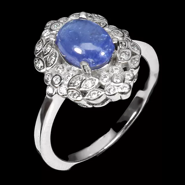 Non Chauffé Ovale Tanzanite Bleue 8x6mm Simulé Zircone 925 Argent Bague Taille 6 2