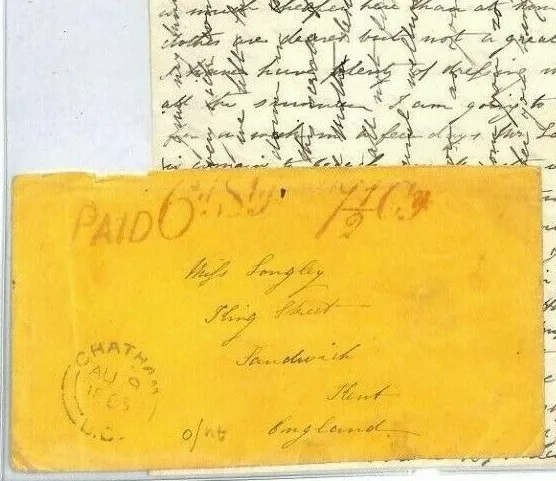 CANADA *Chatham UC* TRANSATLANTIC Cover & Cross-Written Letter 1865 Kent MS1939