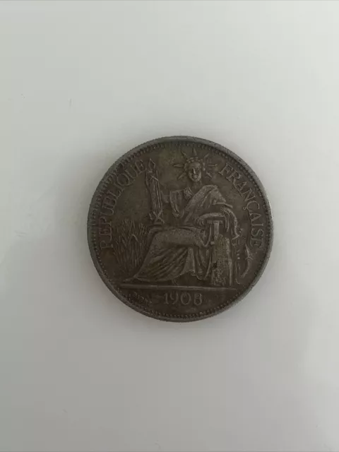 1 Piastre De Commerce 1908 Indochine Française Monnaie En Argent