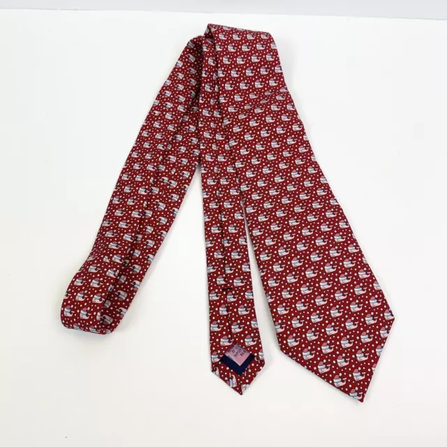Vineyard Vines Boy Red Whale Santa Hat Christmas Silk Tie 48 Inches Long Youth