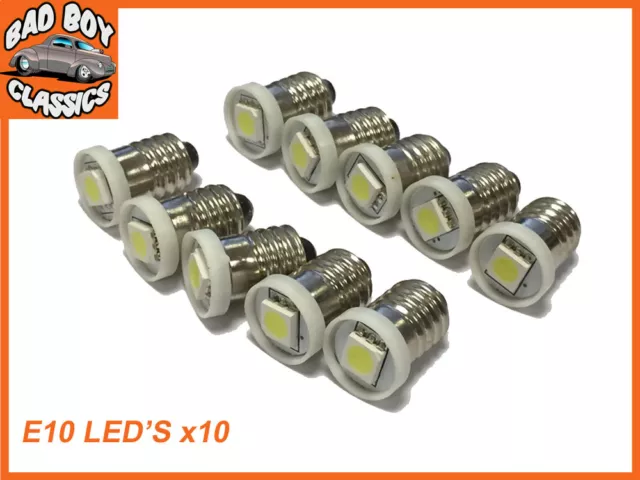 10x Classic Car E10 LED Bulbs Screw Fit Smiths Gauges MG, FORD, MINI, TRIUMPH