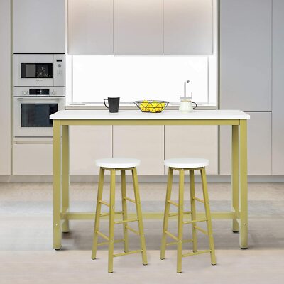WOLTU Tavolo con 2 Sgabelli Alti Set Mobili da Bar Bancone per Cucina in Acciaio Legno Bianco BT27ws+BH130ws-2 