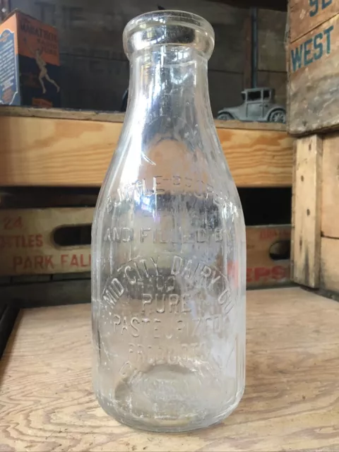 Vintage Quart Milk Bottle Mid City Dairy Chicago Illinois 1928