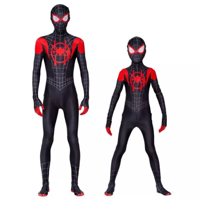Into the SpiderVerse Miles Morales Spiderman Jumpsuit Kids/Adult Costume Cosplay