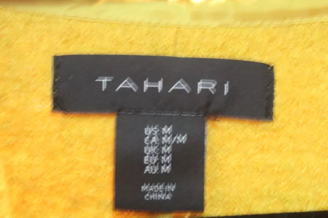 Tahari Womens M Gold Duster Open Coat Boiled Wool Stretch Raw Seams Lagenlook 3