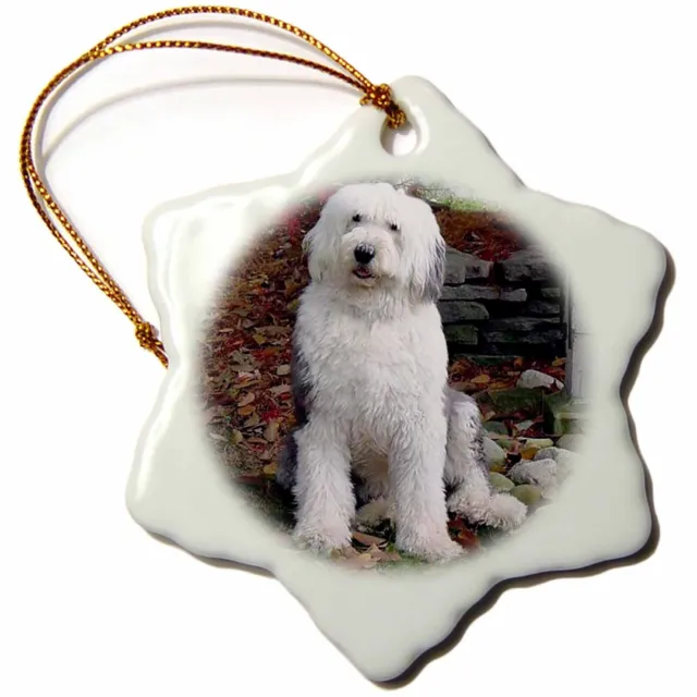 3dRose Old English Sheepdog 3 inch Snowflake Porcelain Ornament