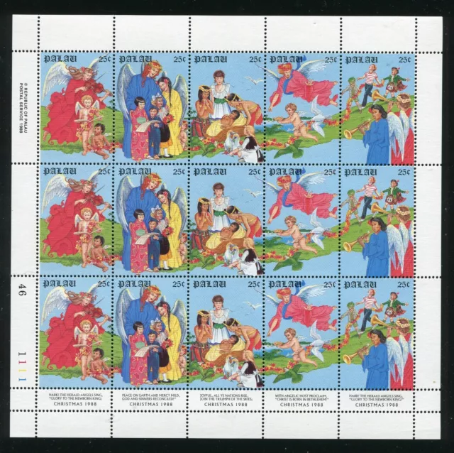 Palau 121a Christmas, Hark the Herald Angels Sing Sheet of 15 Stamps MNH 1988