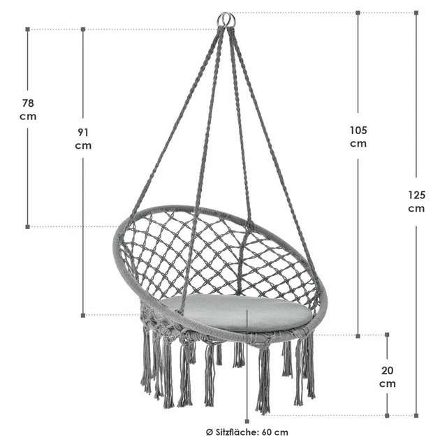 Hängesessel Hängeschaukel Hängekorb Hängestuhl Hängesitz 120 kg Kissen Juskys® 2