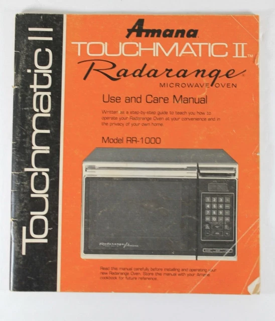 AMANA TOUCHMATIC II Radarange Model RR1000 Series Manual £5.51