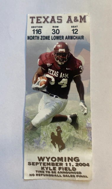 Texas A&M vs. Wyoming 9/11/04 NCAA College Football Game Ticket Stub