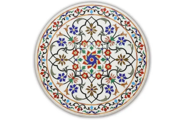 30'' White Marble Table Top Coffee Inlay lapis pietra dura garden round table