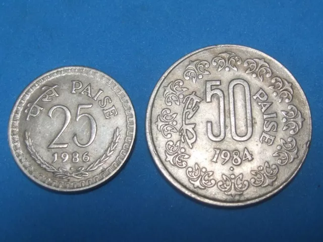 INDIA  2 coins  25 Paise  1986   an  50 Paise 1984    2 very fine coins