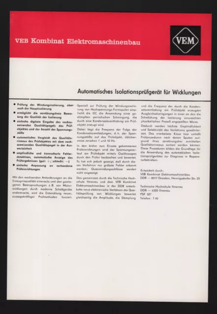 DRESDEN, Prospekt 1985, VEB Kombinat Elektromaschinenbau VEM Automatisches Isola
