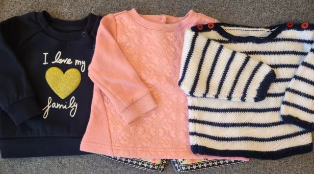 Baby Girls jumper bundle 3-6 months blue pink handmade Knitted