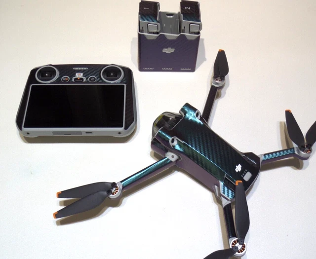 DJI MINI 3 Pro wrap. full body skin. Chameleon, Carbon Fibre. Drone+Hub