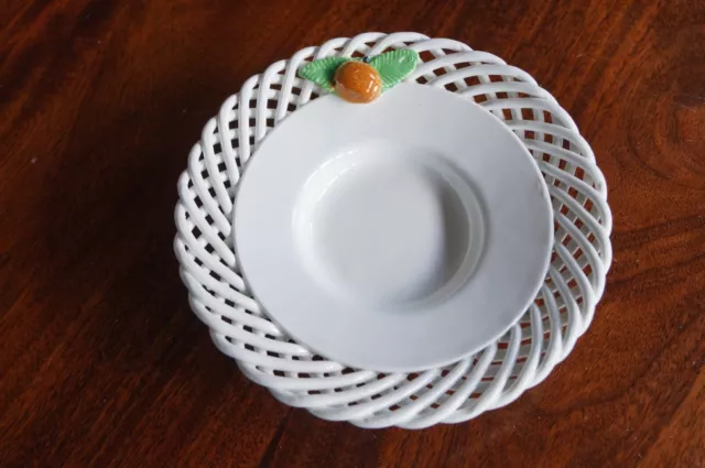 White Lattice Woven plate with ornament fruit; Hand Made in Spain:  Casa Pupo