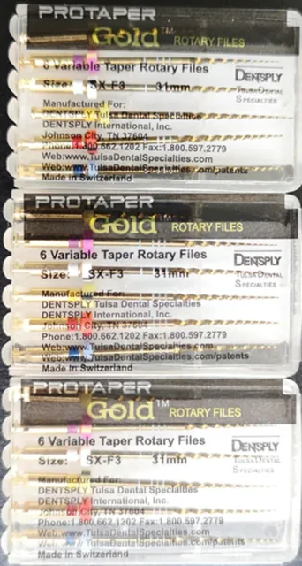 3 x Dentsply ProTaper Gold Files Assorted SX-F3 31mm