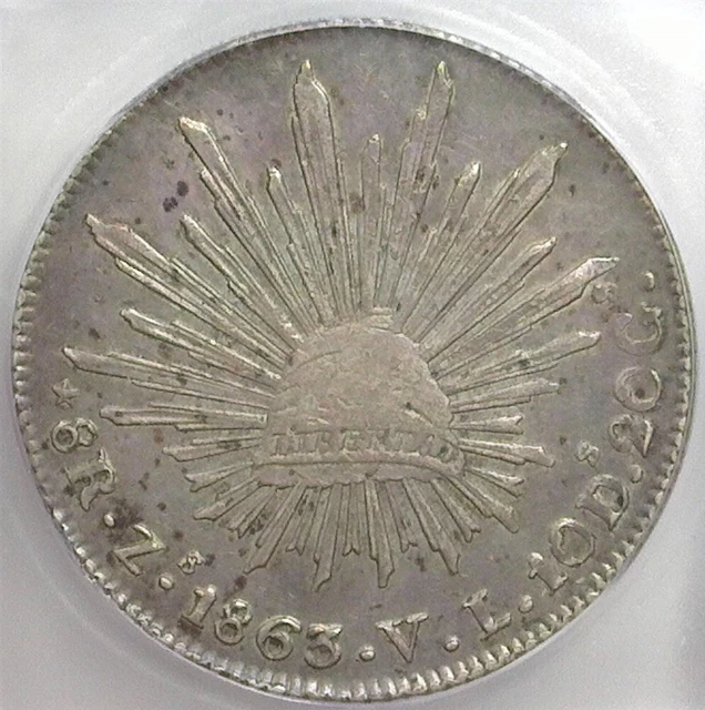 MEXICO ~ 1863-Zs,VL SILVER 8 REALES ~ ICG AU50 ~ KM# 377.13