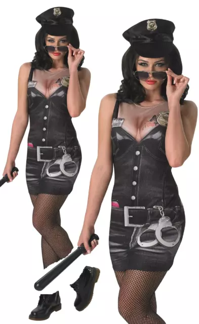 Ladies Sexy Police Officer Costume Adults Policewoman Fancy Dress Outfit