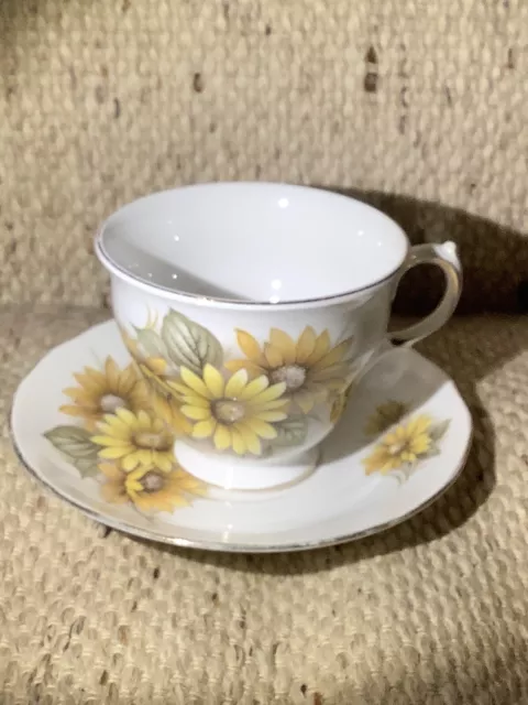 Vintage Royal Vale England Yellow Daisy Bone China Tea Cup & Side Plate