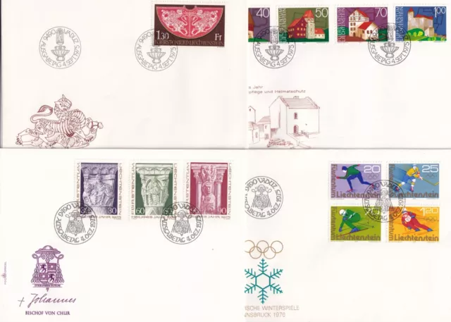 Liechtenstein, 8 verschiedene FDC mit dem kompletten Jahrgang 1975