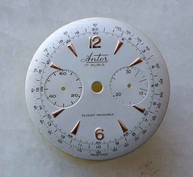 Cadran Triple Date Phase De Lune Chronographe Pour Landeron Calibre 186 - 33,77 Mm - Argent Neuf