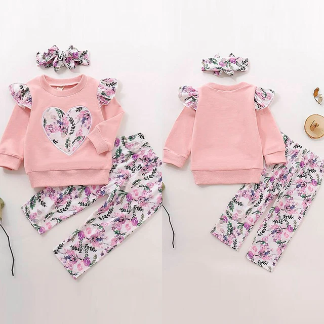 Toddler Kids Baby Girls Floral Tracksuit T Shirt Tops Pants Outfits Clothes Set 3