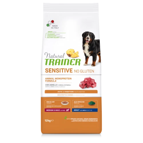 Crocchette per cani Trainer natural sensitive no gluten adult medium/maxi agnell