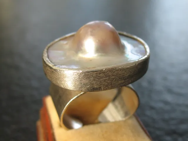 Ring Silber 835 Handarbeit Vintage Design Unikat mit großer Perle