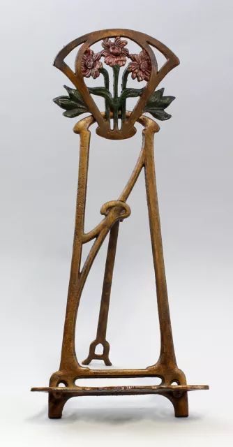9937338 Cast Iron Figure Easel Stand Art Nouveau Colourful Rustic 19x41cm