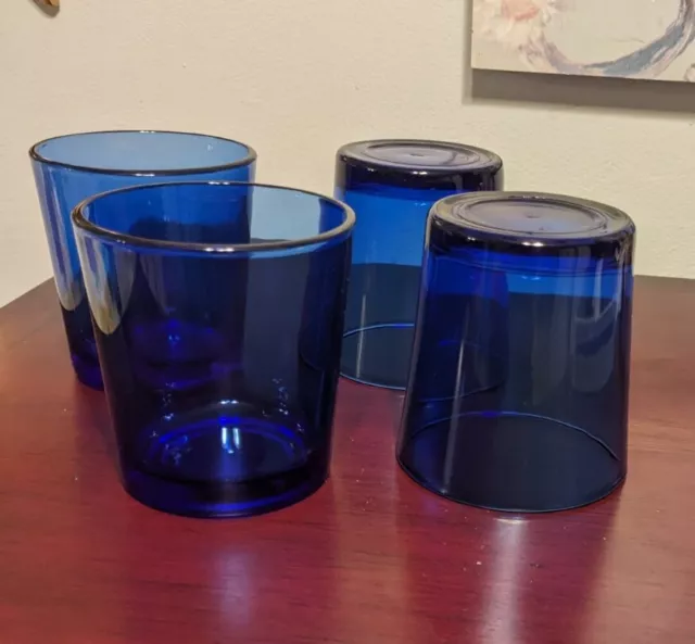 Cobalt Blue Tumblers Vintage Libbey Glasses Flare Set Of 4 Unused Low Ball