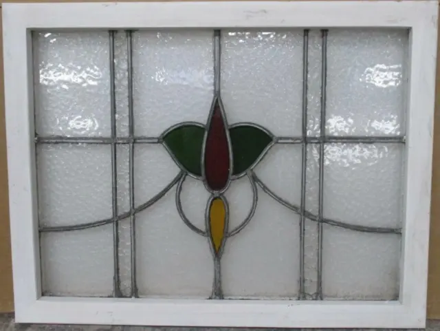 MIDSIZE OLD ENGLISH LEADED STAINED GLASS WINDOW Pretty Floral 25.75" x 19.5"