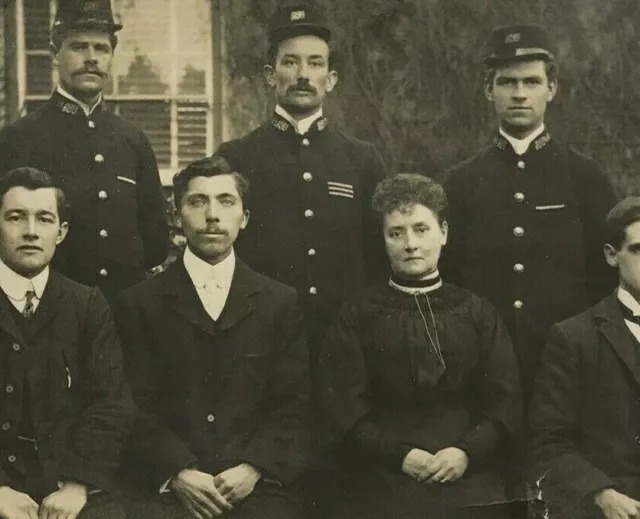 WW1 Era Photo Postcard Post Office Workers? Postman Military Men Group