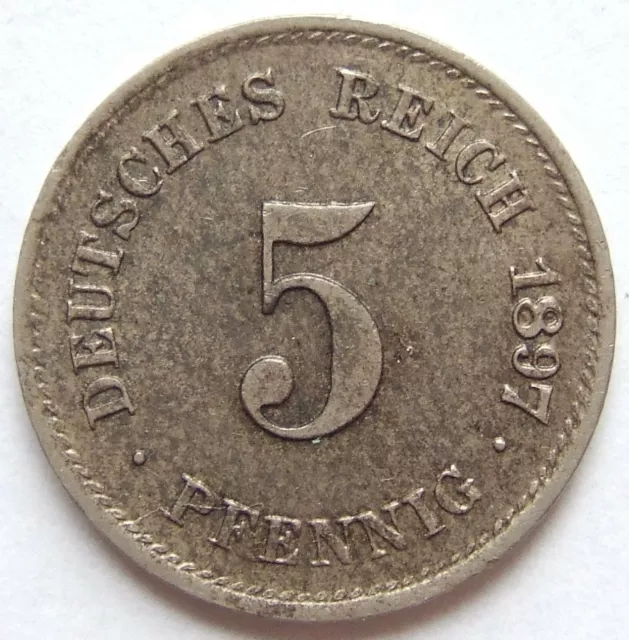 Moneta Reich Tedesco Impero Tedesco 5 Pfennig 1897 G IN Extremely fine