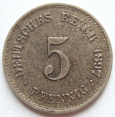 Pièce de Monnaie Reich Allemand Empire 5 Pfennig 1897 G En Extremely fine