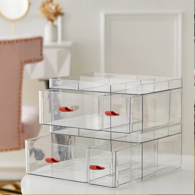 CLEAR STORAGE BOX Small Tabletop Desktop Organiser with Grids