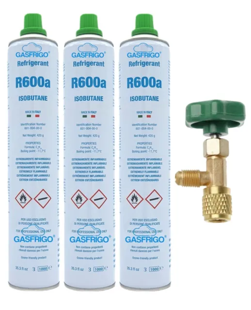 Gas R600A R600 Nr. 3 Bombola + Rubinetto 420 Gr Freezer Frigo Congelatore