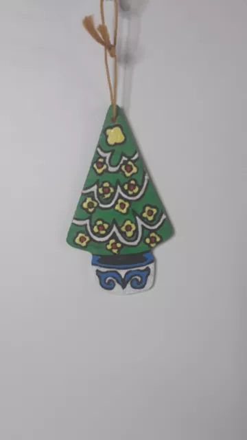 ⭐VTG Tole Style Folk Art Hand Painted Wood Christmas Tree Christmas Ornament (Q3