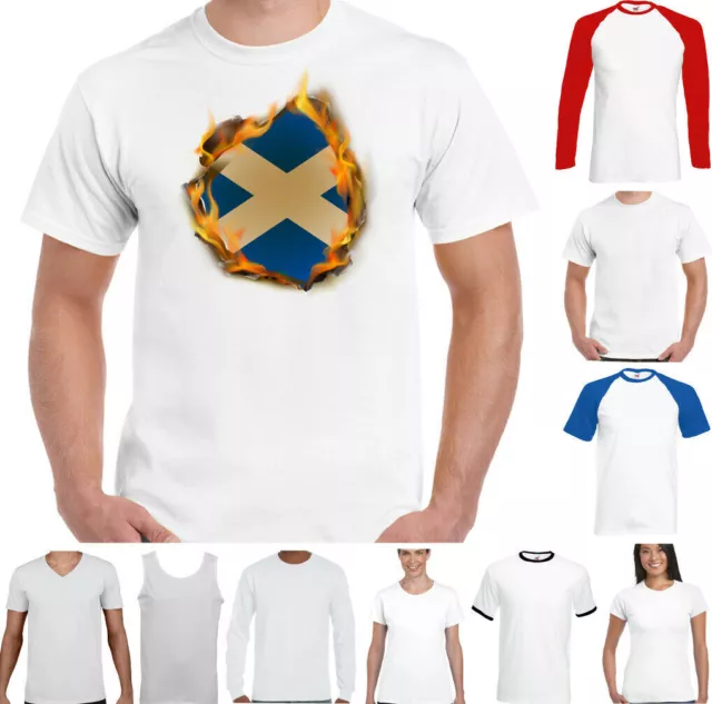 Scozia T-Shirt Uomo Rugby Calcio Bandiera Fiamme Scozzese San Andrews Giorno