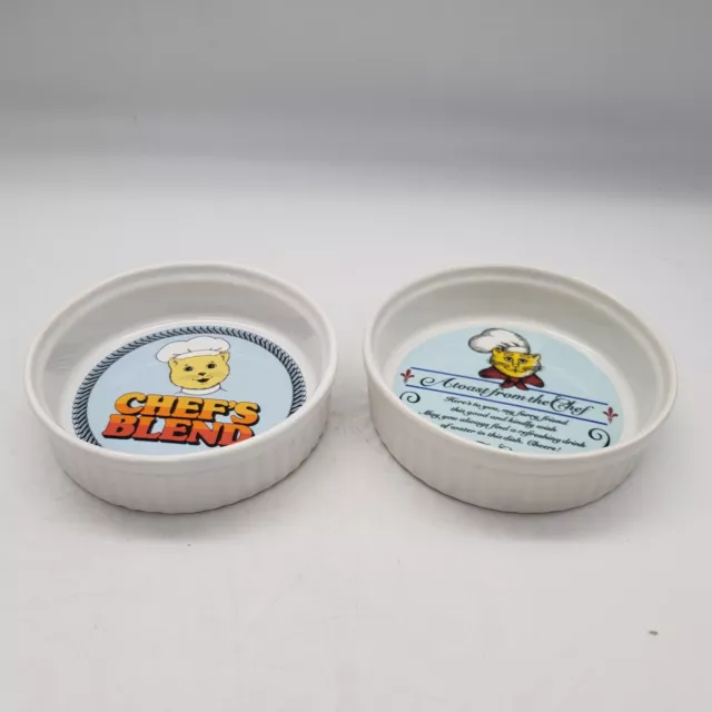 Vintage 80s Friskies-Chefs Blend- Cat Food & Water 5” Ceramic Bowls Dishes