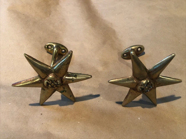 VINTAGE BRASS 2 HOOKs WITH STARBURST Pair