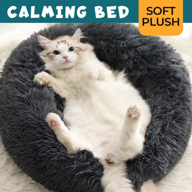 Pet Dog Cat Calming Bed Comfy Shag Warm Fluffy Bed Nest Mattress Fur Donut Pad
