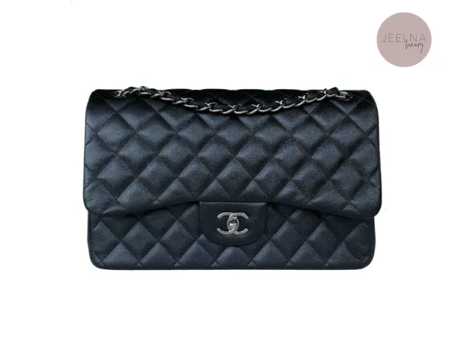 CHANEL 18C IRIDESCENT Glitter Caviar Black Classic Double Flap Jumbo Flap  Bag $7,399.00 - PicClick
