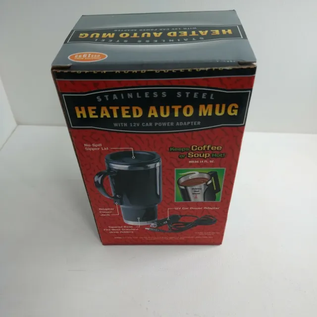 Stainless Steel Inside Black Out Heated 14oz. Auto Mug With 12V Power Adapter